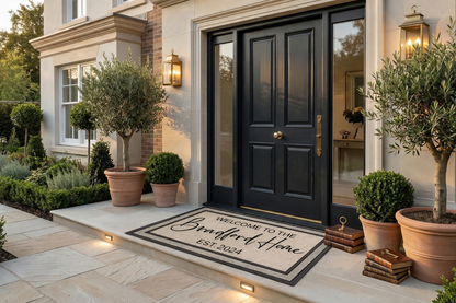 Personalized Family Name Doormat with Established Date — Custom Welcome Mat for New Home Housewarming or Wedding Gift