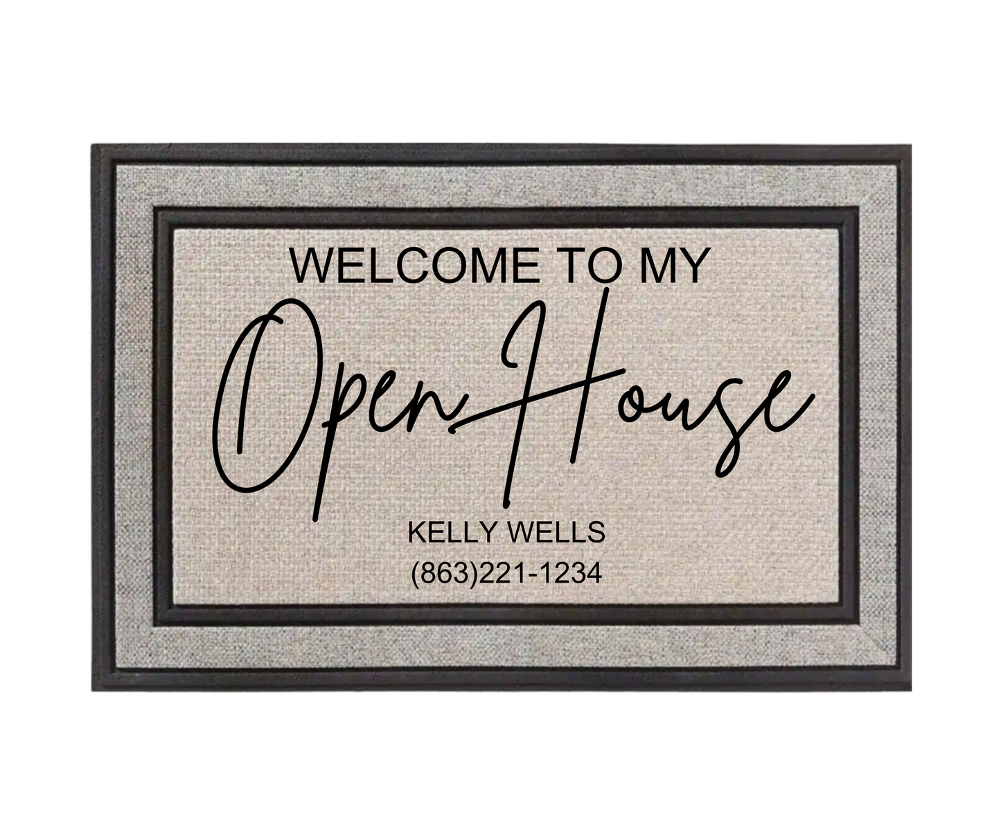 Custom Open House Doormat — Personalized Realtor Welcome Mat with Name and Phone Number