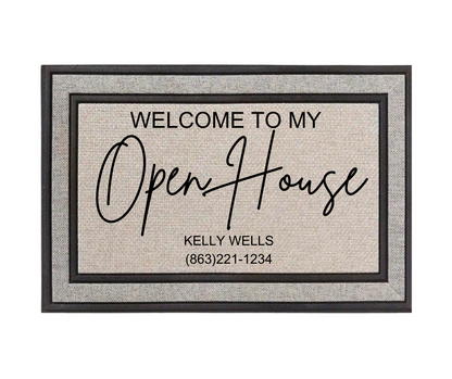 Custom Open House Doormat — Personalized Realtor Welcome Mat with Name and Phone Number