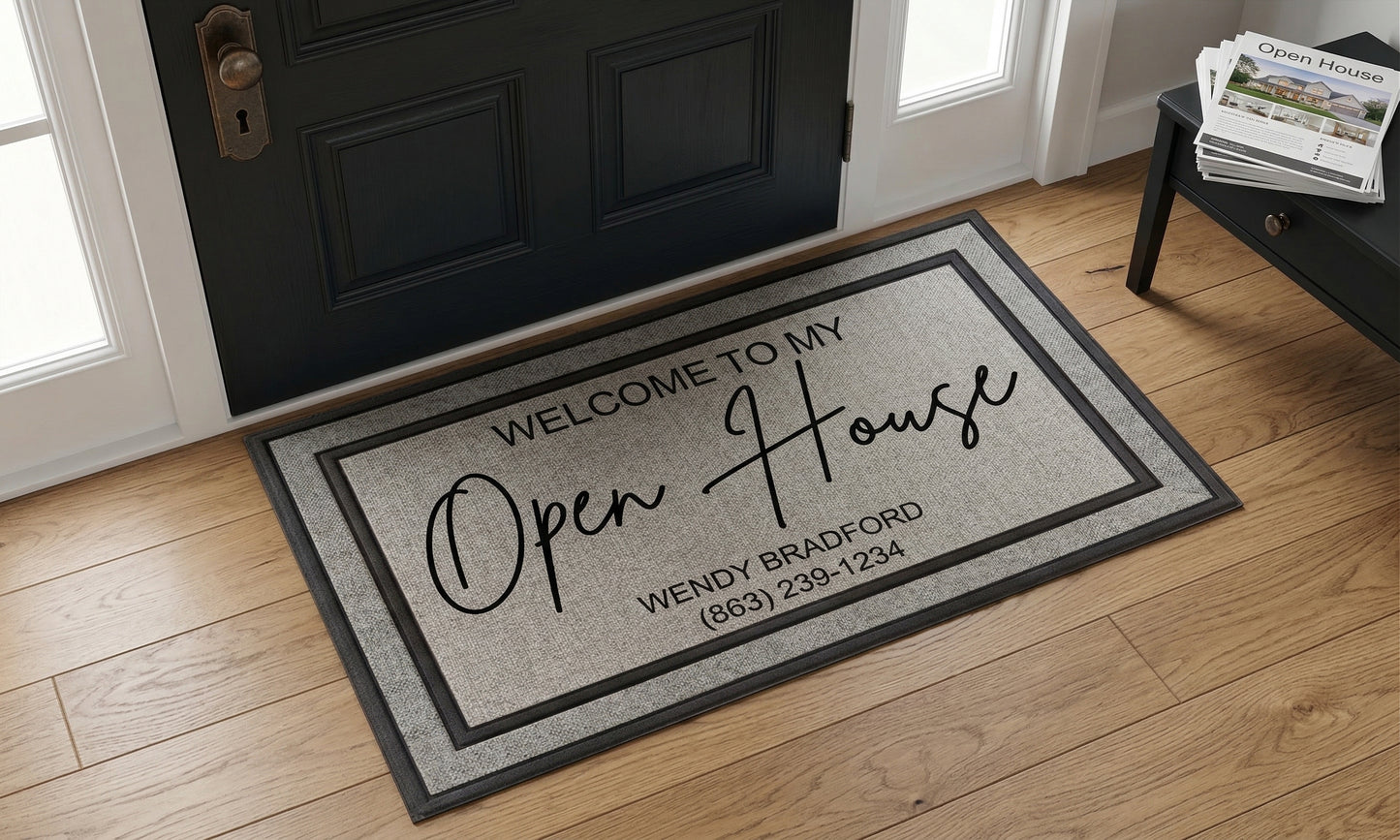 Custom Open House Doormat — Personalized Realtor Welcome Mat with Name and Phone Number