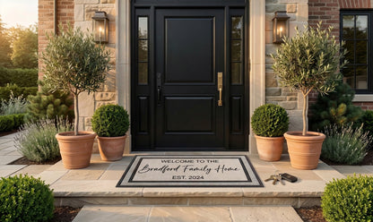 Personalized Family Name Doormat with Established Date — Custom Welcome Mat for New Home Housewarming or Wedding Gift