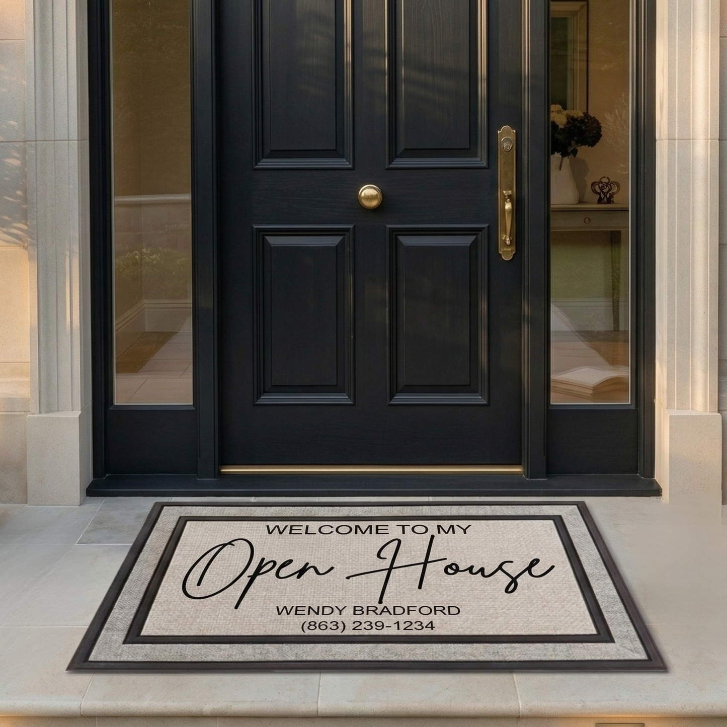Custom Open House Doormat — Personalized Realtor Welcome Mat with Name and Phone Number